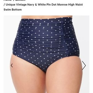 Navy and white pin dot Monroe high waisted swim bottoms